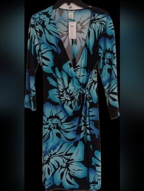 Blue Floral Wrap Dress with Tie